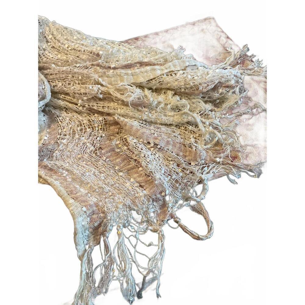 Elegant Light Beige Woven Scarf/Shawl 75" x 41" - Picture 2 of 5